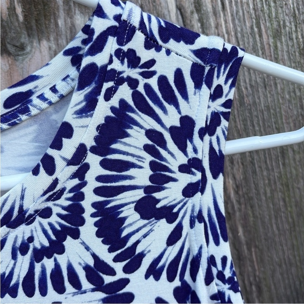 NWT SUGARLIPS Ruched BodyCon Stretch Jersey Dress Blue White Floral Size Medium - Picture 6 of 11